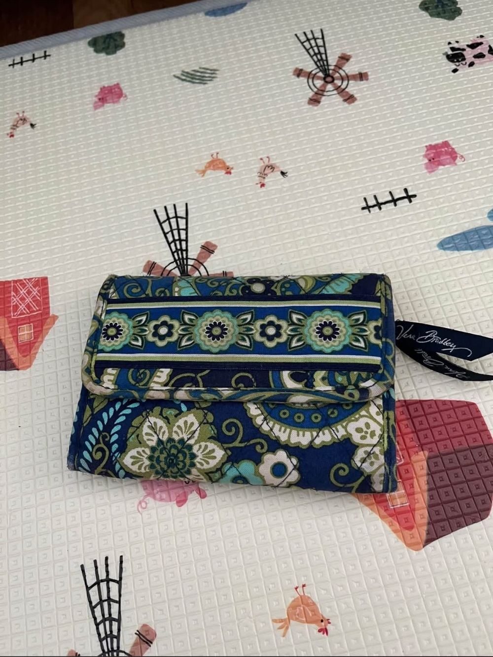 Vera Bradley Navy Green Blue Floral Quilted Wallet